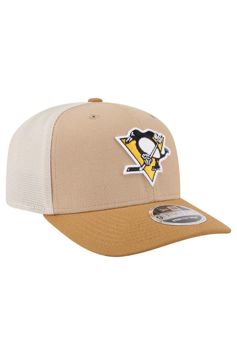 Men's New Era Tan/Light Brown Pittsburgh Penguins Two-Tone Trucker 9SEVENTY Stretch Snap Adjustable Hat, Alternate, color, Tan