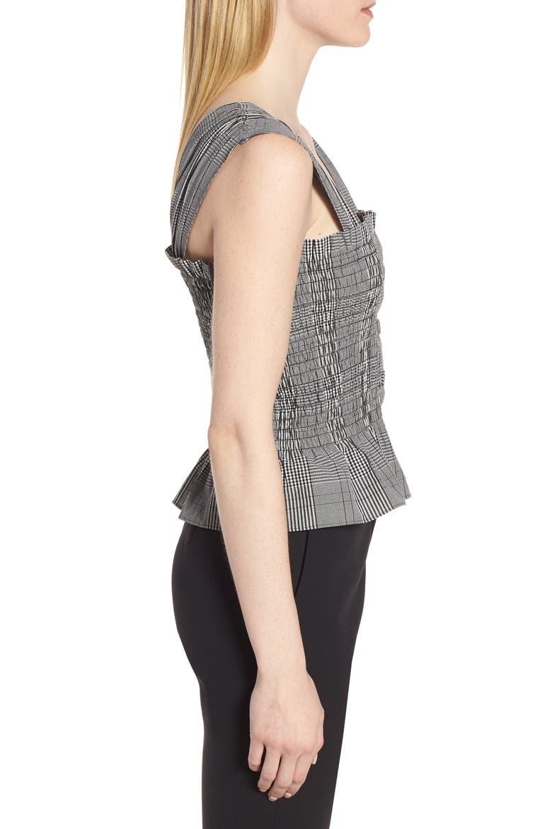 Smocked Check Cotton Poplin Top, Alternate, color, BLACK- WHITE POPLIN CHECK