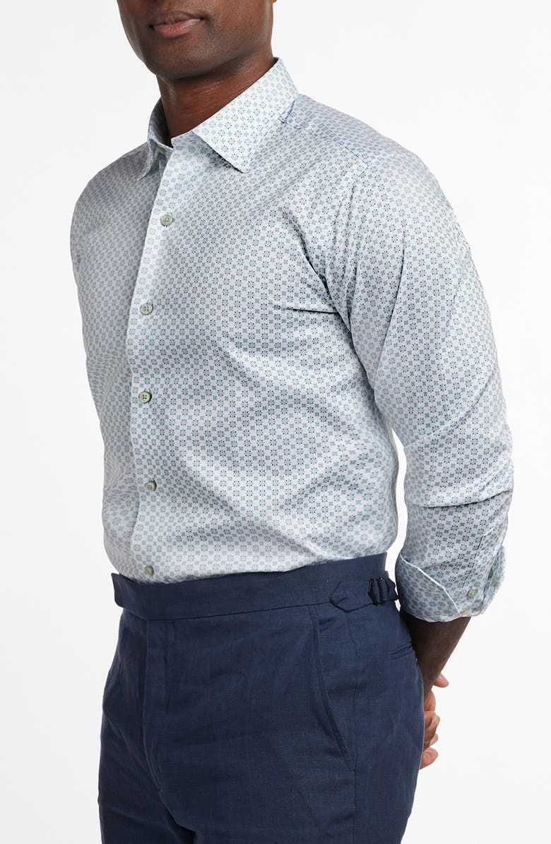 David Donahue Neat Floral Medallion Cotton Button-Up Shirt, Alternate, color, White/ Pistachio