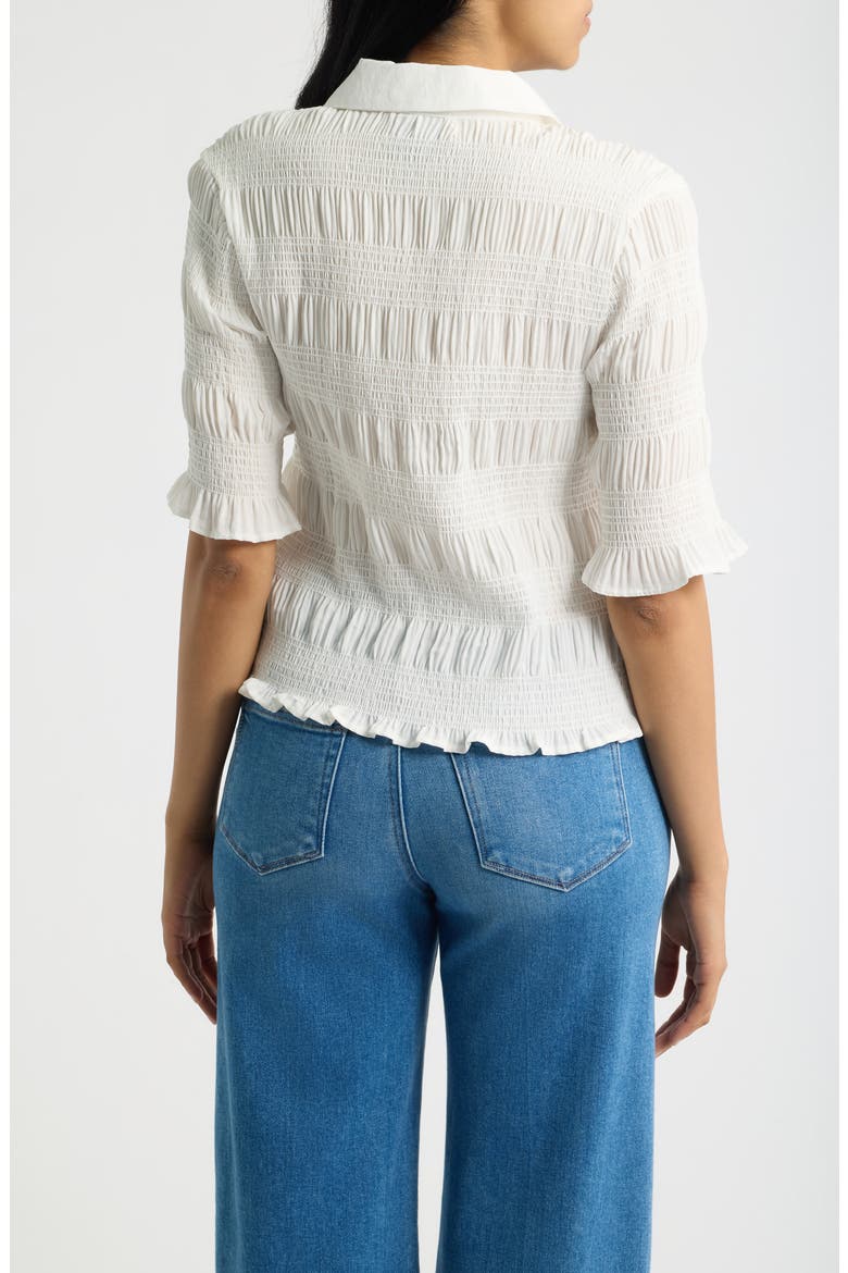 Smocked Button-Up Shirt, Alternate, color, WHITE