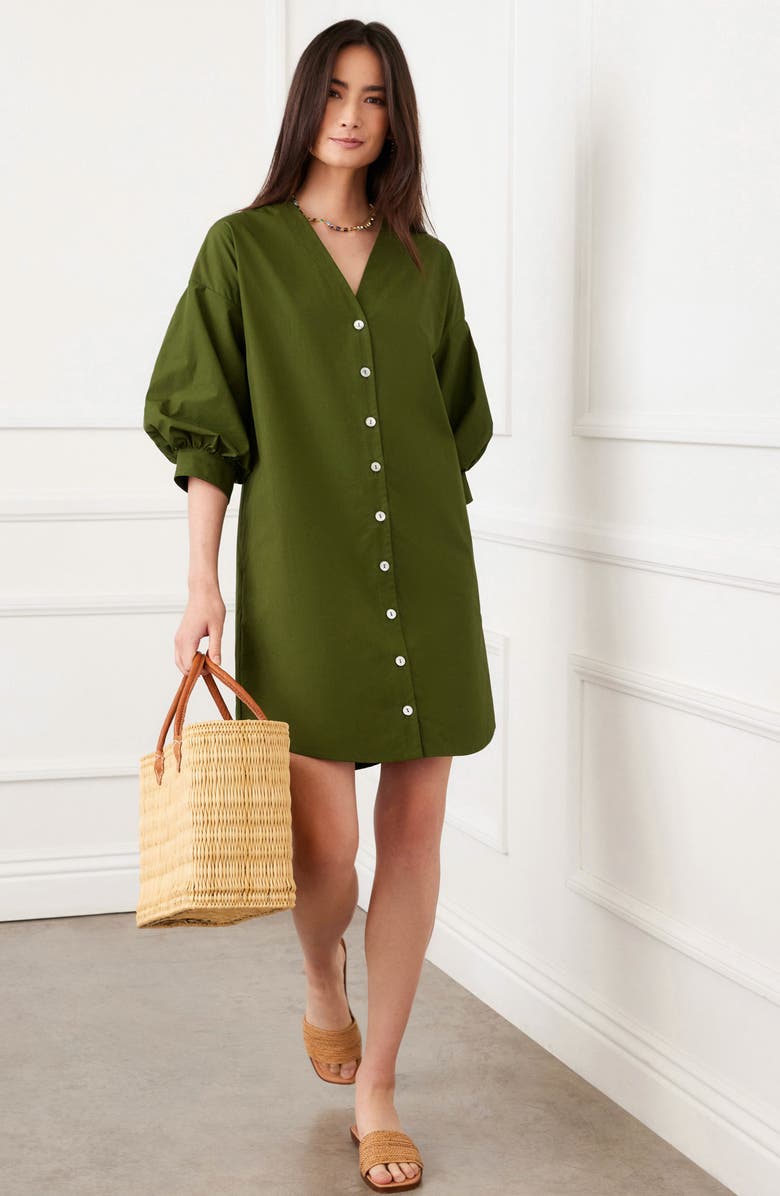 Karen Kane Button-Up Cotton Shirtdress, Alternate, color, Olive