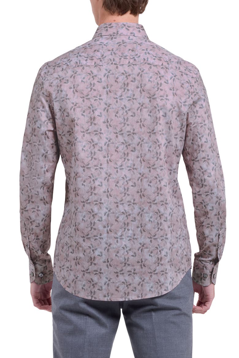 Julian Shaped Fit Leaf Print Button-Up Shirt, Alternate, color, WOOD ROSE