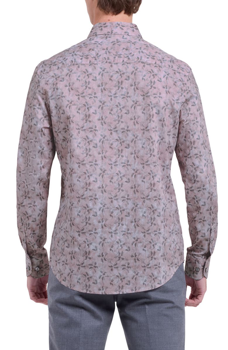 Bugatchi Julian Shaped Fit Leaf Print Button-Up Shirt, Alternate, color, Wood Rose