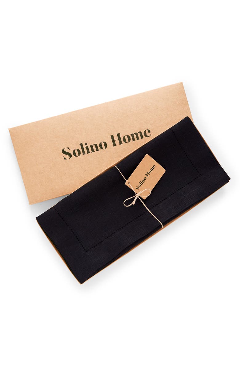 Solino Home Linen Table Runner for Dining Table, Holiday and Everyday Table Decor - Medium Weight Hemstitch, Alternate, color, Black