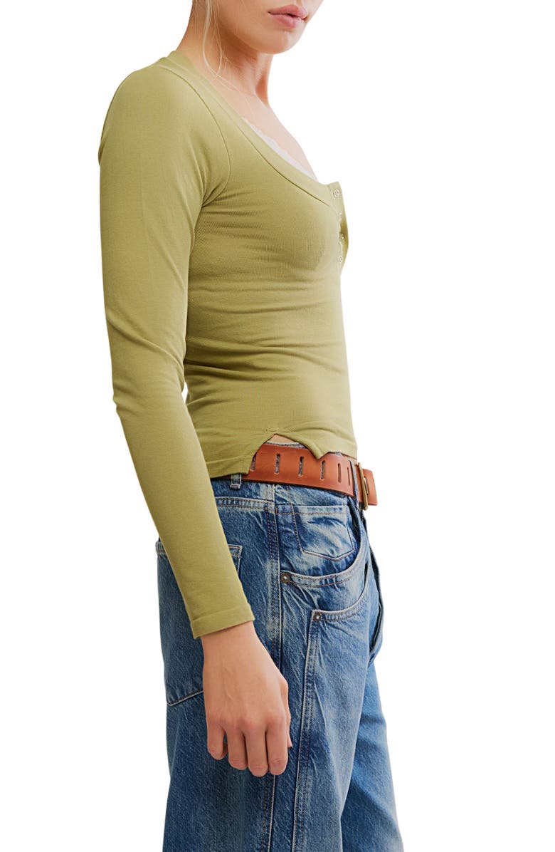 Free People Wide Awake Jersey Henley, Alternate, color, Mosstone