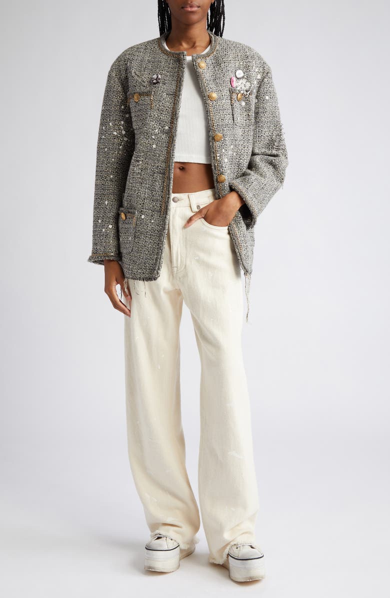 R13 Paint Splatter Oversize Tweed Jacket, Alternate, color, 