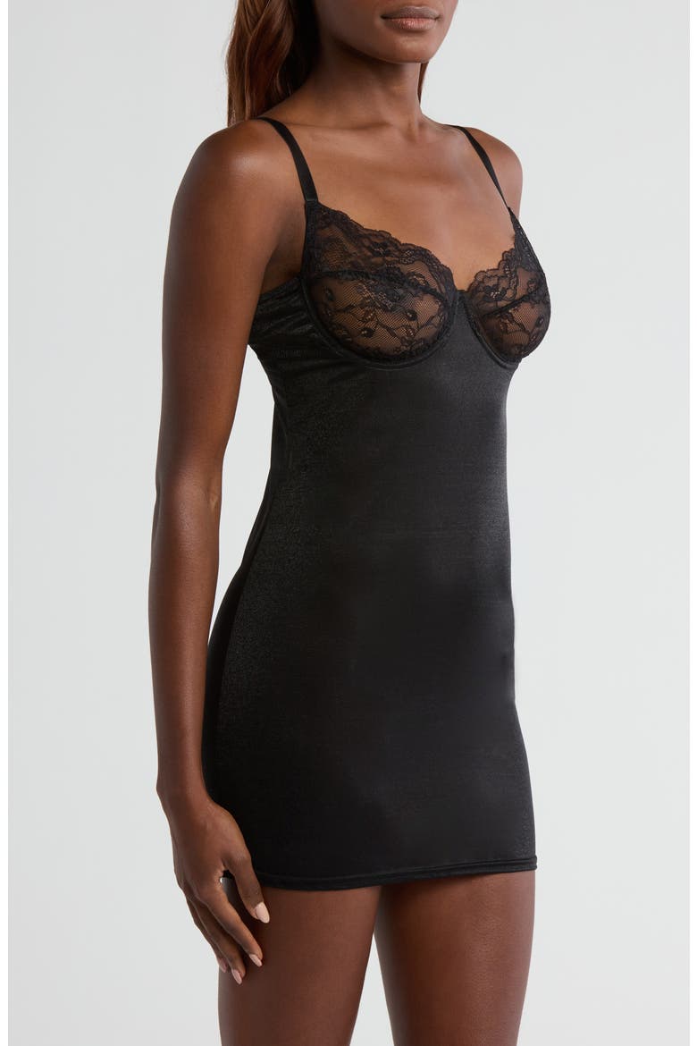 Lace & Mesh Underwire Chemise, Alternate, color, BLACK