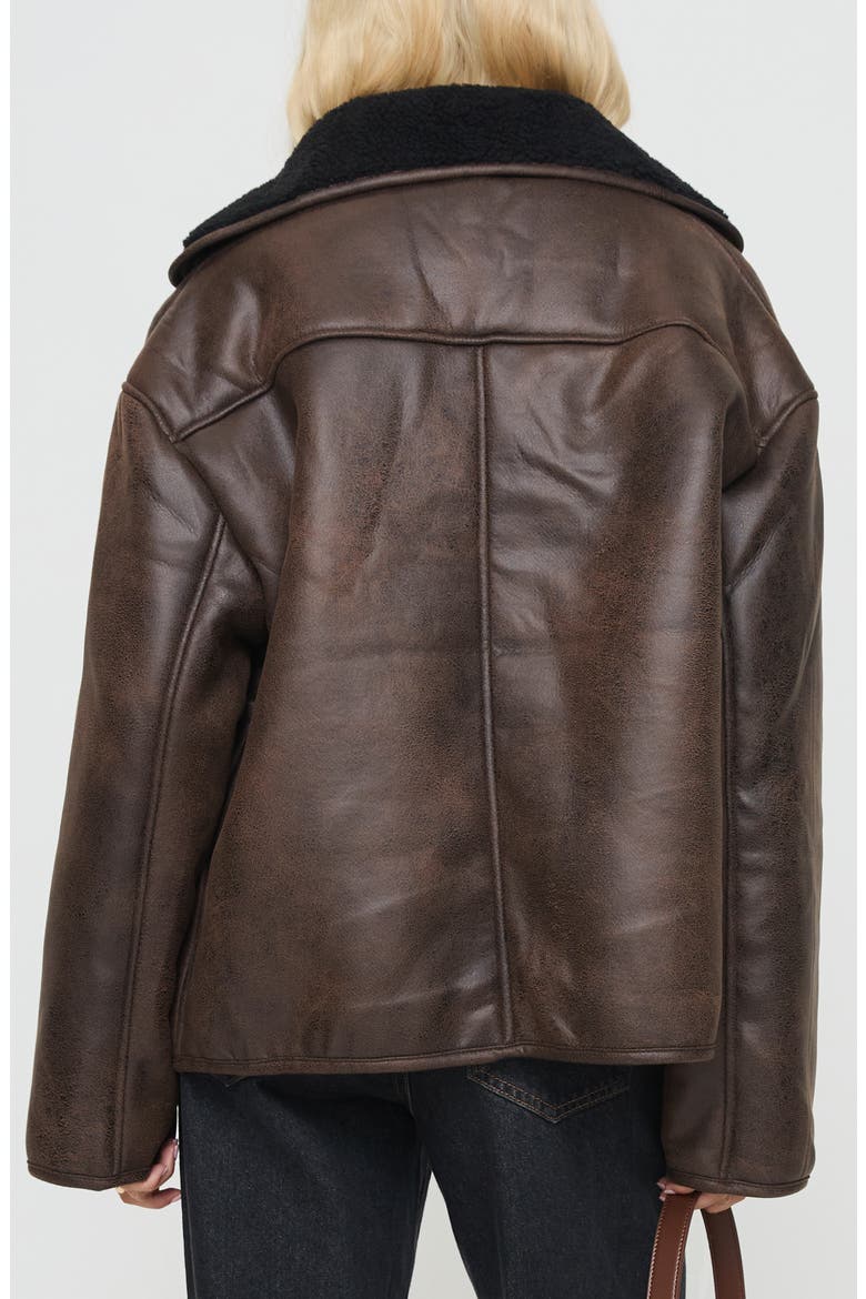 Nunez Water Repellent Faux Shearling Lined Faux Leather Jacket, Alternate, color, BROWN