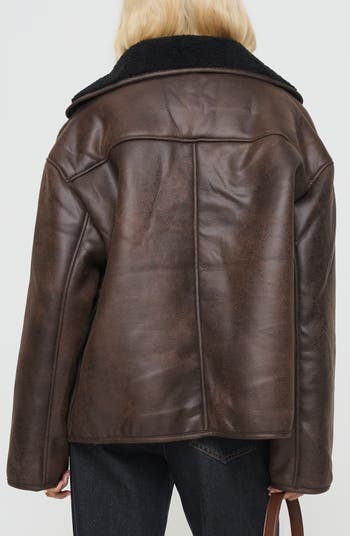 Nunez Water Repellent Faux Shearling Lined Faux Leather Jacket