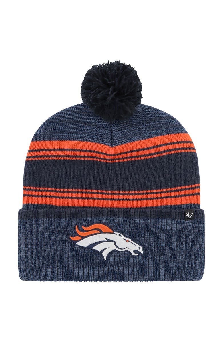 '47 Men's '47 Navy Denver Broncos Fadeout Cuffed Knit Hat with Pom, Main, color, 