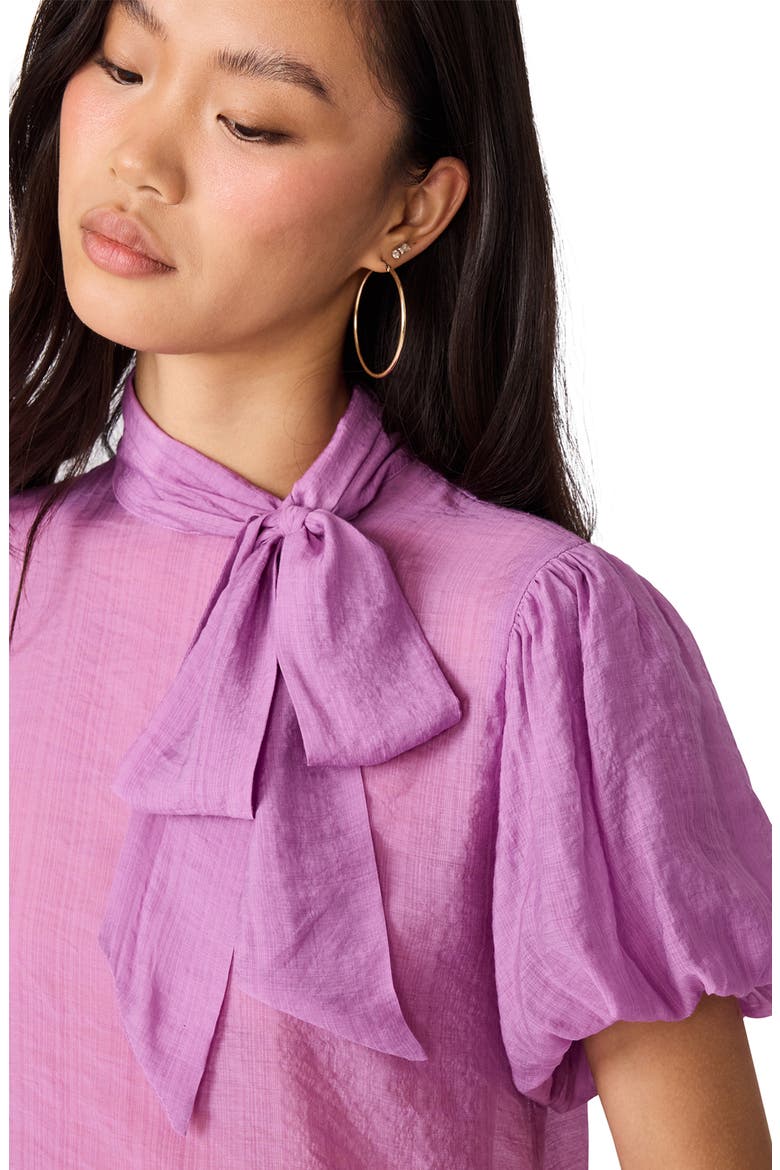 Lolanie Puff Sleeve Tie Neck Top, Alternate, color, DUSTY LAVENDER