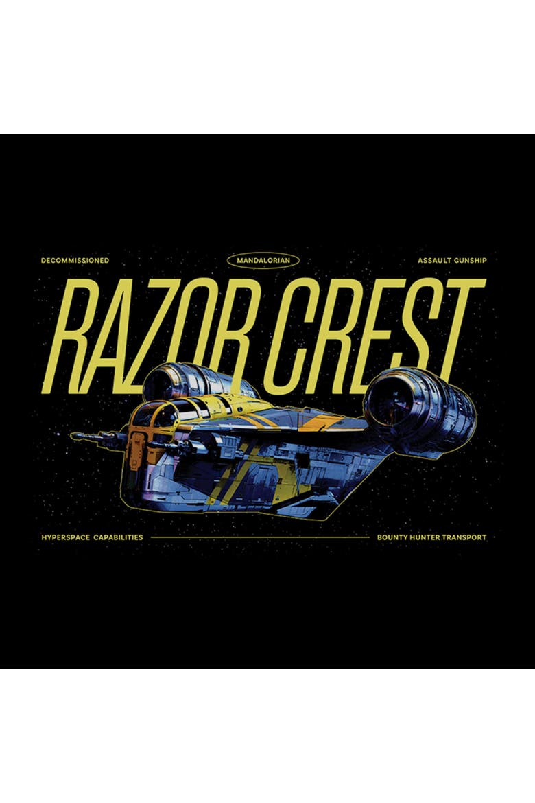 Womens Star Wars The Mandalorian and Grogu Bounty Hunter Razor Crest T Shirt, Alternate, color, Black