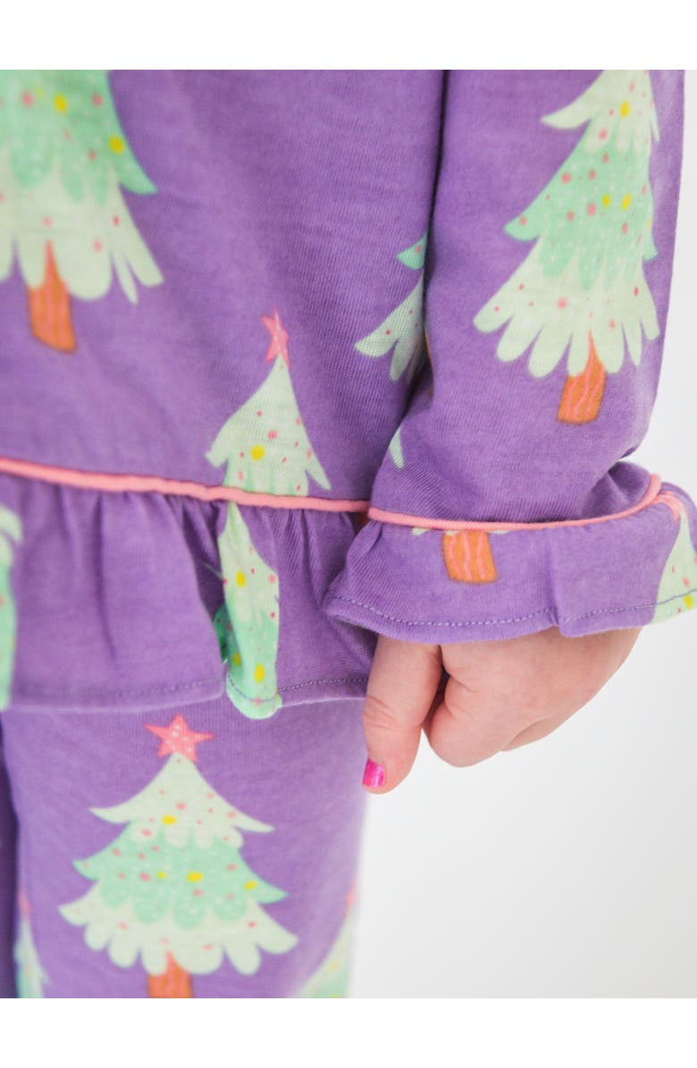 RuffleButts Holiday Ruffle Flare Pajama Set, Alternate, color, Purple Twinkling Trees