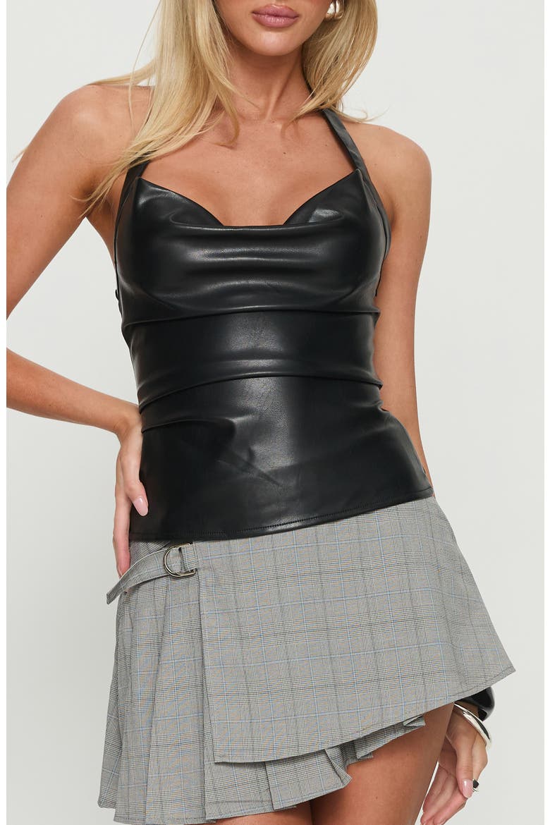 Thunderbolt Faux Leather Halter Top, Main, color, BLACK