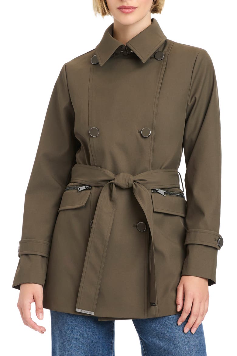 Double Breasted Hooded Trench Coat, Alternate, color, FOREST NIGHT