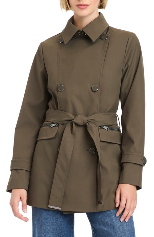 Vince Camuto Double Breasted Hooded Trench Coat In Green