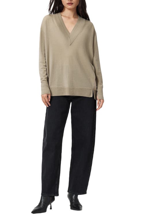 Allsaints Bern Paneled V-neck Merino Wool Sweater In Brown