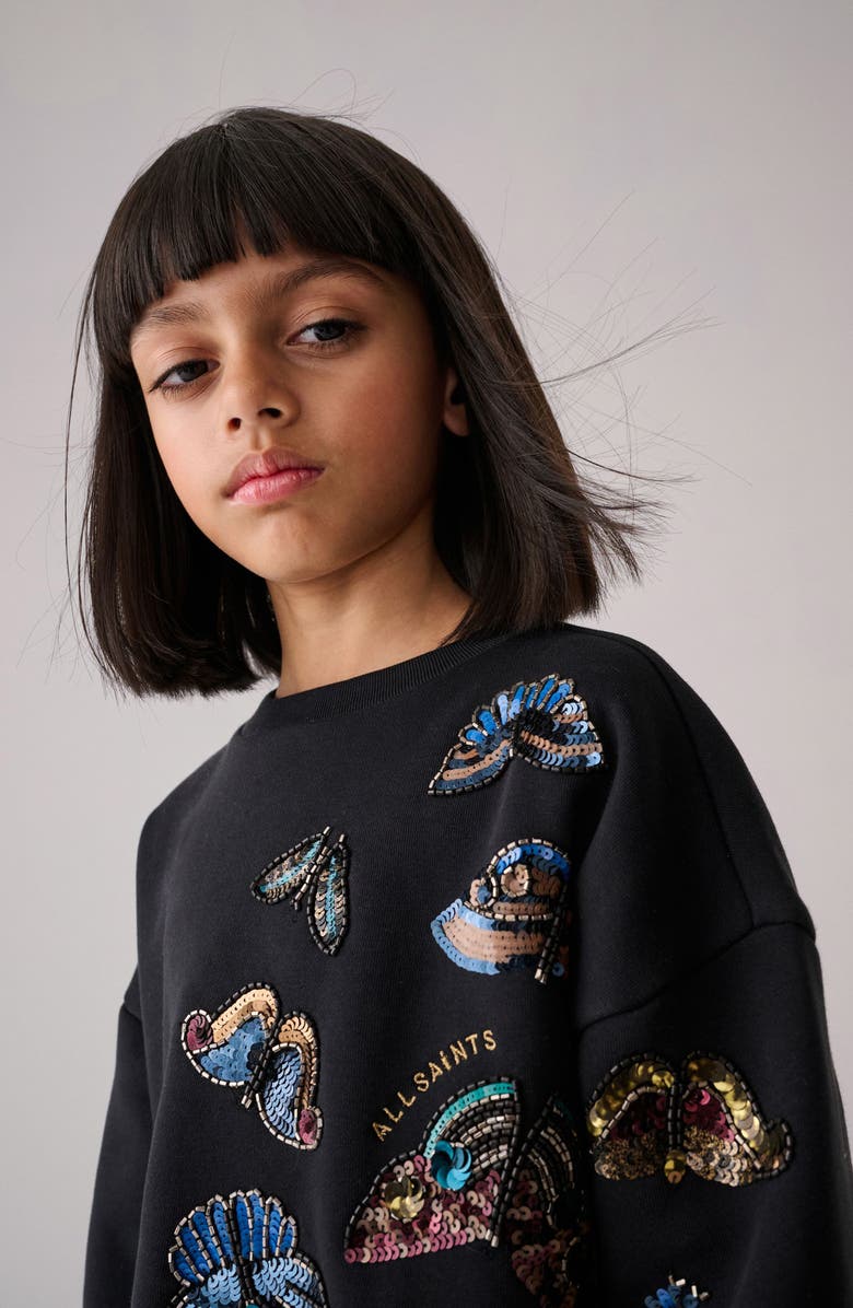 smALLSAINTS by ALLSAINTS Kids' Butterfly Sequin Embellished Long Sleeve Sweatshirt Dress, Alternate, color, 