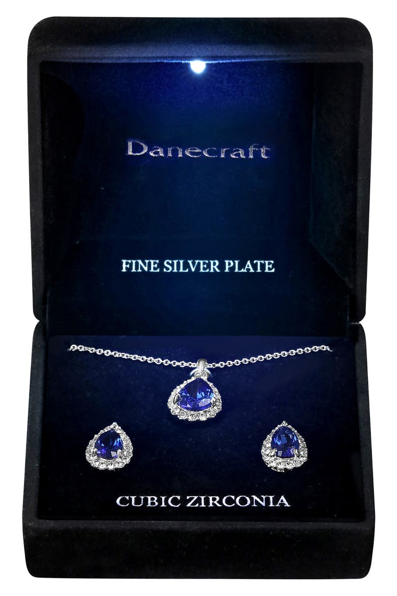 CZ Teardrop Pendant Necklace & Earrings Set, Main, color, SILVER
