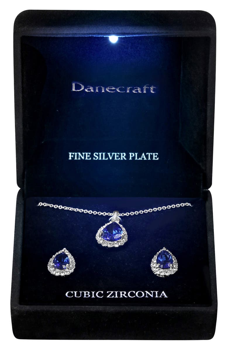 Danecraft CZ Teardrop Pendant Necklace & Earrings Set, Main, color,