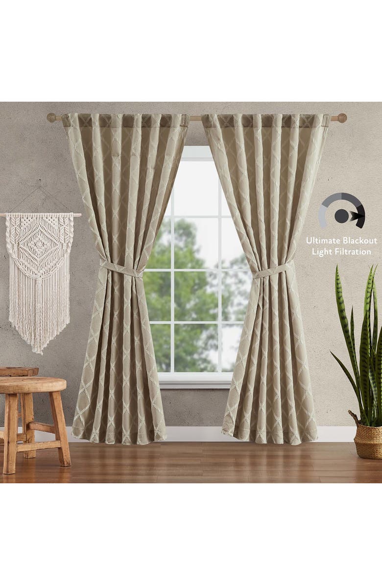 Jessica Simpson Lynee Geometric Satin Jacquard Blackout Curtains - 52" x 96", Alternate, color, Beige