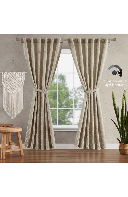 Jessica Simpson Lynee Geometric Satin Jacquard Blackout Curtains In Beige