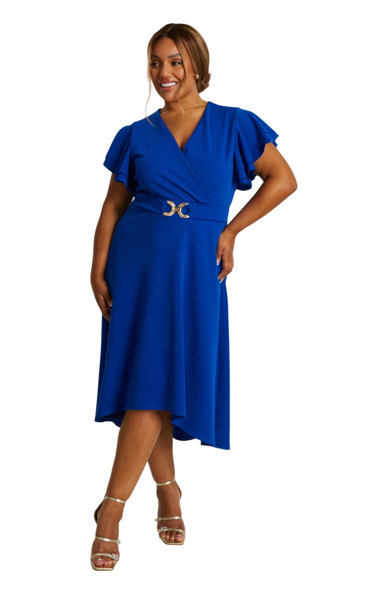 QUIZ Plus Size Buckle Dip Hem Dress, Main, color, 
