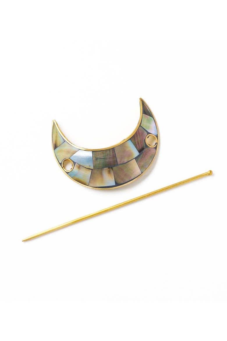 Chandra Crescent Moon Hair Pin with Stick, Alternate, color, Mother of Pearl