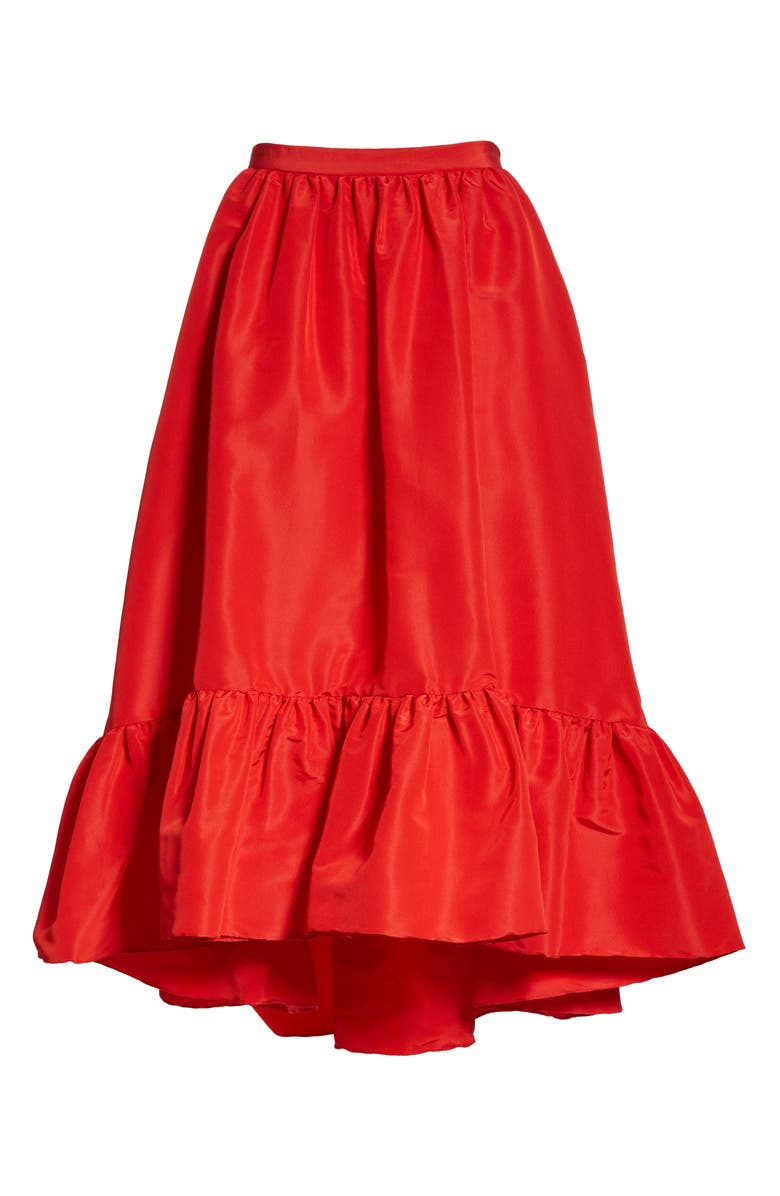 Adam Lippes Ruffle Hem Silk Faille Midi Skirt, Alternate, color,