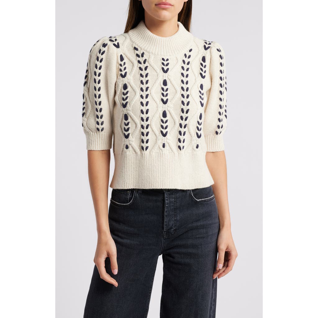 Rails Addy Textured Elbow Sleeve Sweater In Oatmeal Navy Cables