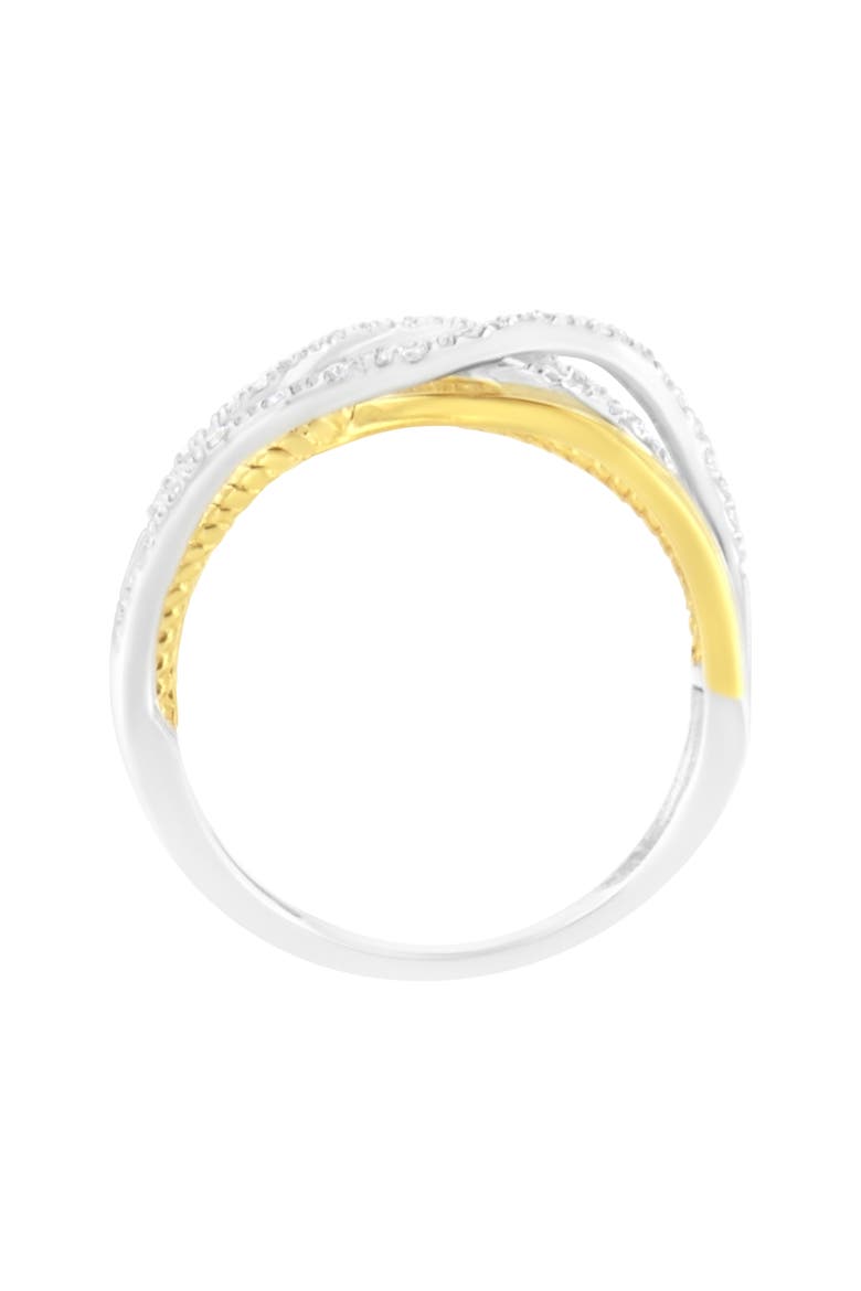 10K Gold Over Silver 1/10 Cttw Diamond Multi Row Crossover Ring, Alternate, color, Yellow Gold over Silver