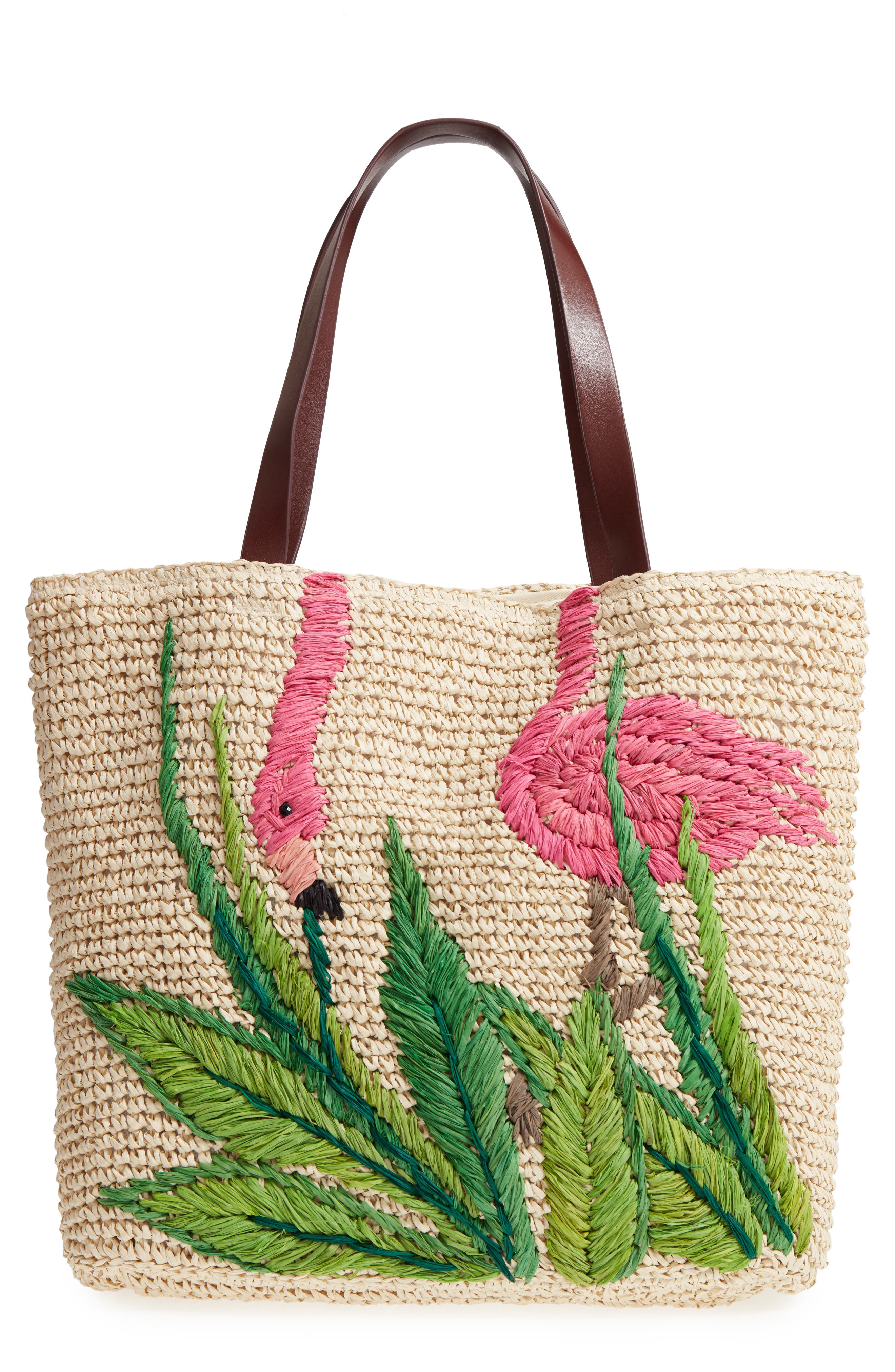 Nordstrom Flamingo Packable Woven Raffia Tote, Main, color, 