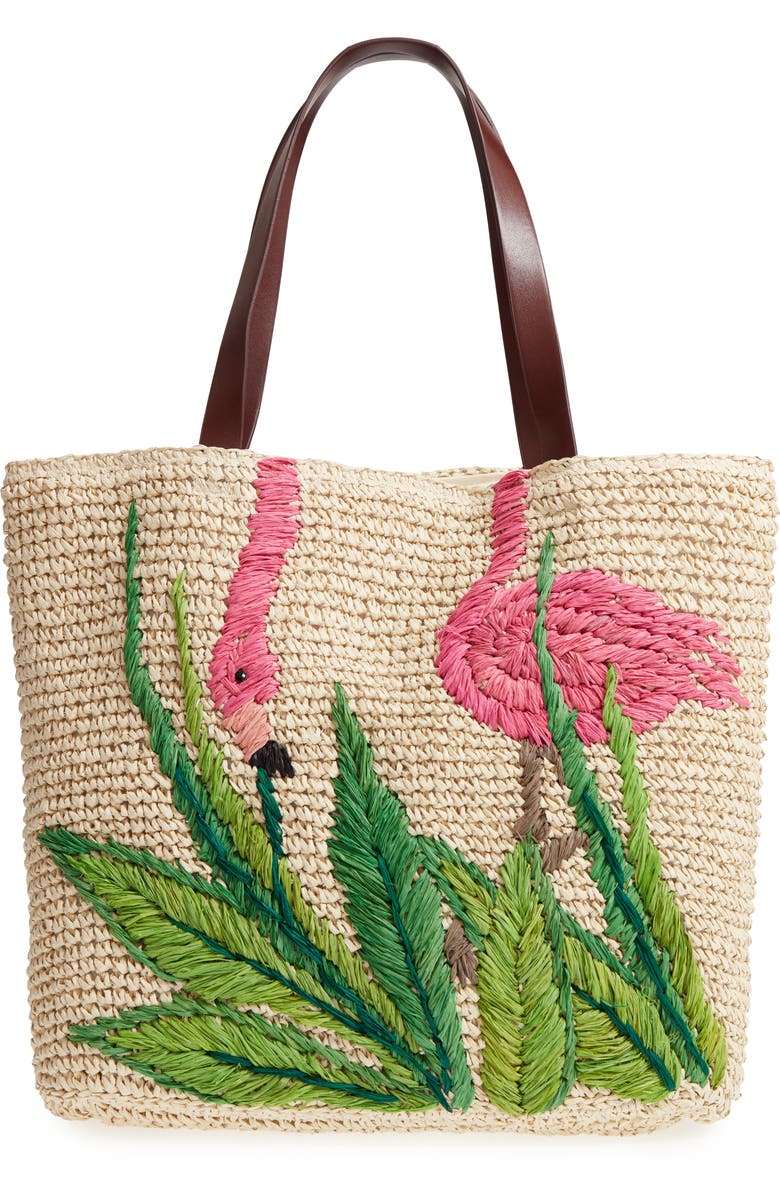 Nordstrom Flamingo Packable Woven Raffia Tote, Main, color,