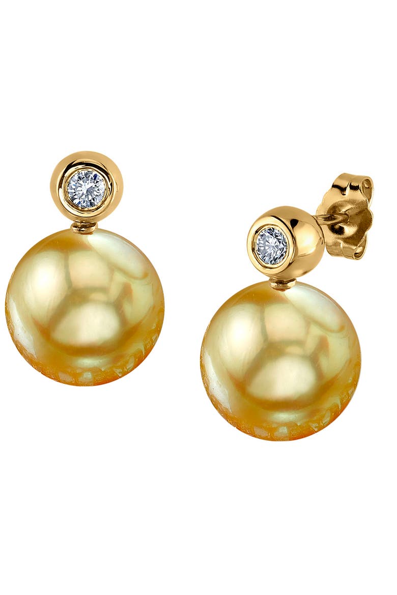 Golden South Sea Pearl & Diamond Dakota Earrings, Main, color, Yellow Gold