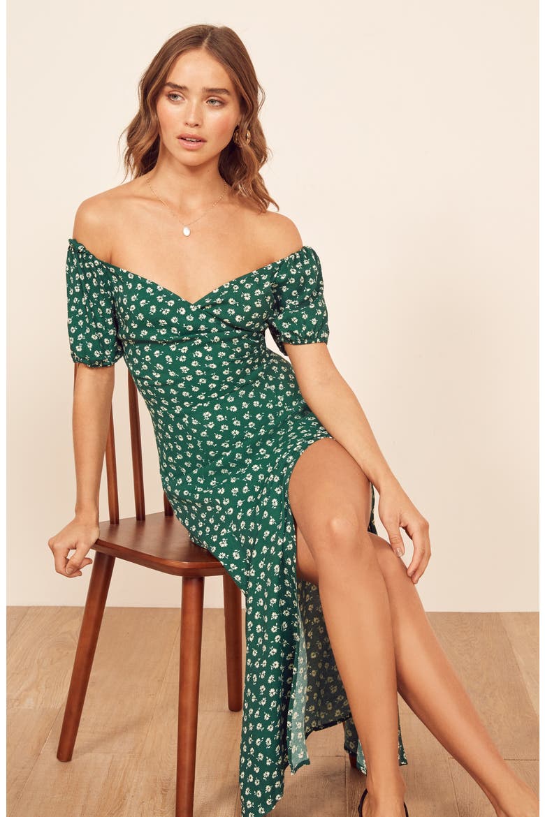Pearl Off the Shoulder Dress, Alternate, color, CHIVE