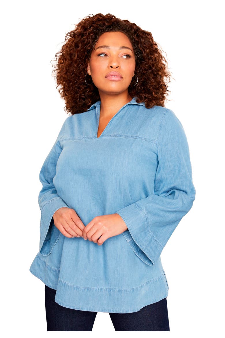 Cotton Denim Blouse, Main, color, LIGHT WASH