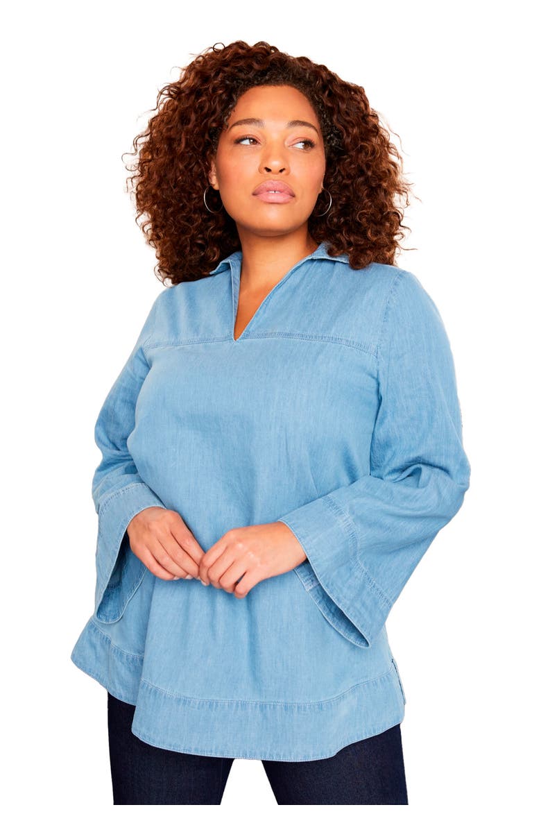 June + Vie Cotton Denim Blouse, Main, color, Light Wash