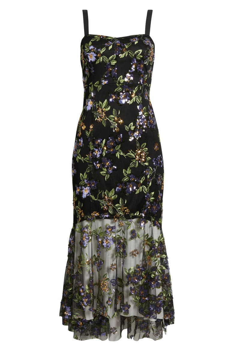 Flower Sequin Embroidered Midi Dress, Alternate, color, BLACK LAVANDER
