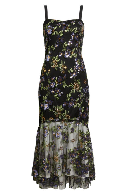 Sam Edelman Flower Sequin Embroidered Midi Dress In Black