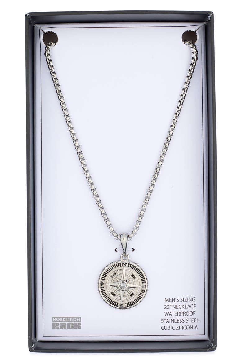 Men's Compass Pendant Necklace, Main, color, SILVER