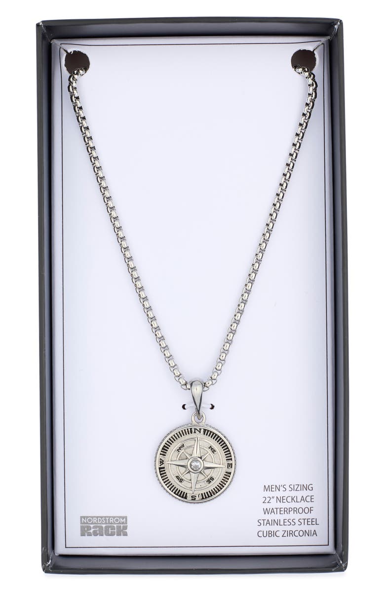 NORDSTROM RACK Men's Compass Pendant Necklace, Main, color, Silver