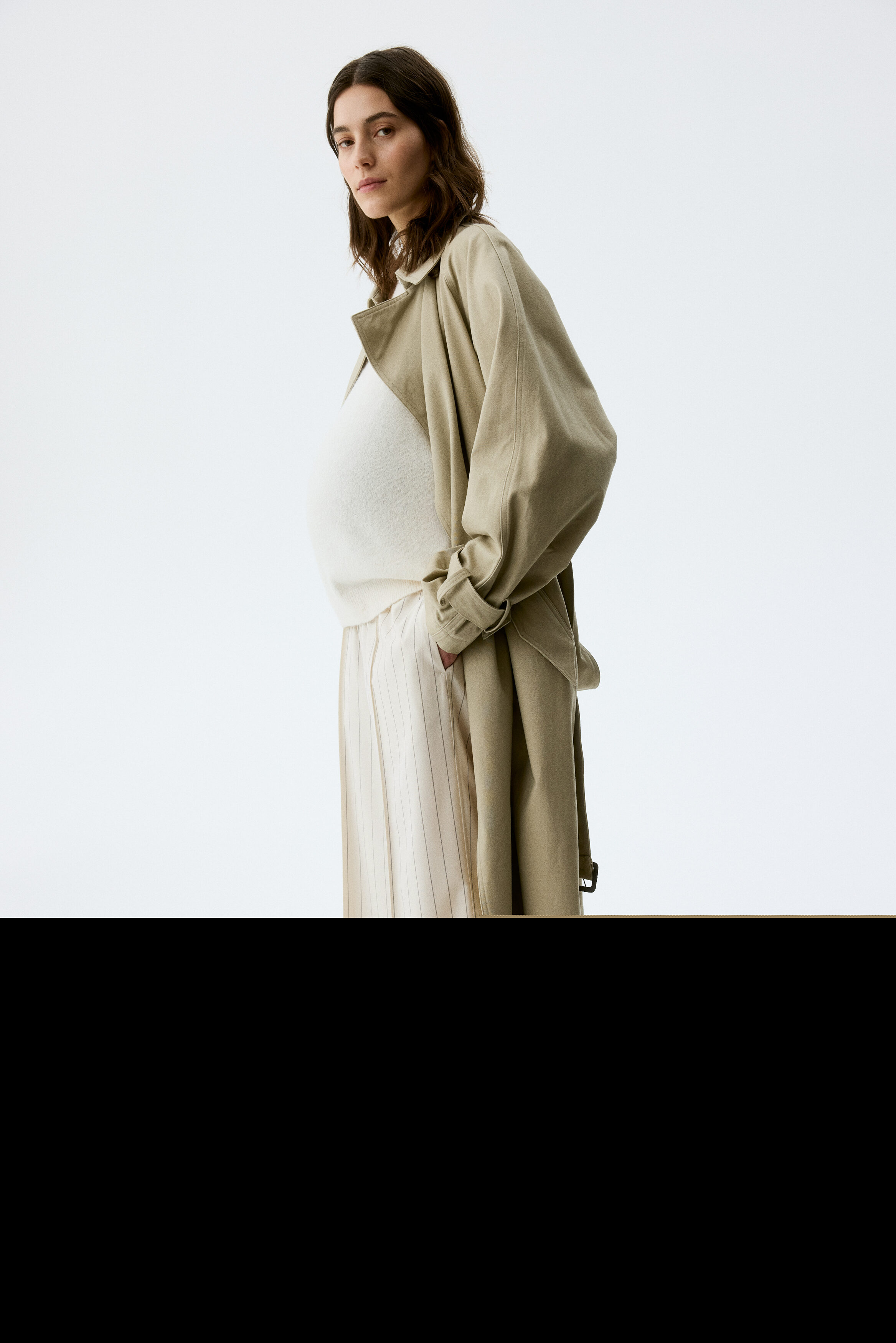 H&M Mama Before & After Wide Crease-detail Trousers, Alternate, color, Cream/Striped