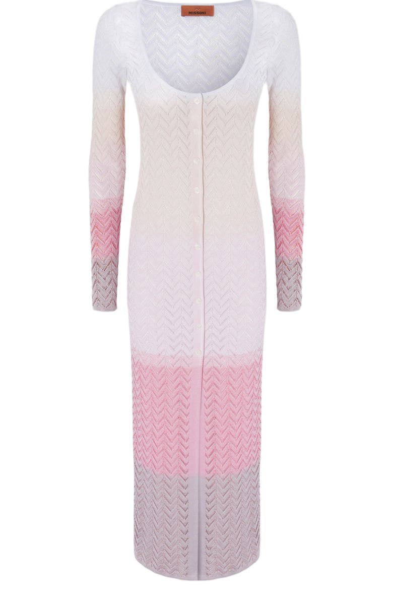 Missoni Long Cardigan In Gradient Chevron Viscose, Alternate, color, Multicoloured