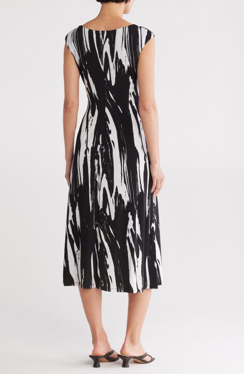 Connected Apparel Boat Neck Sleeveless Midi Dress In Black
