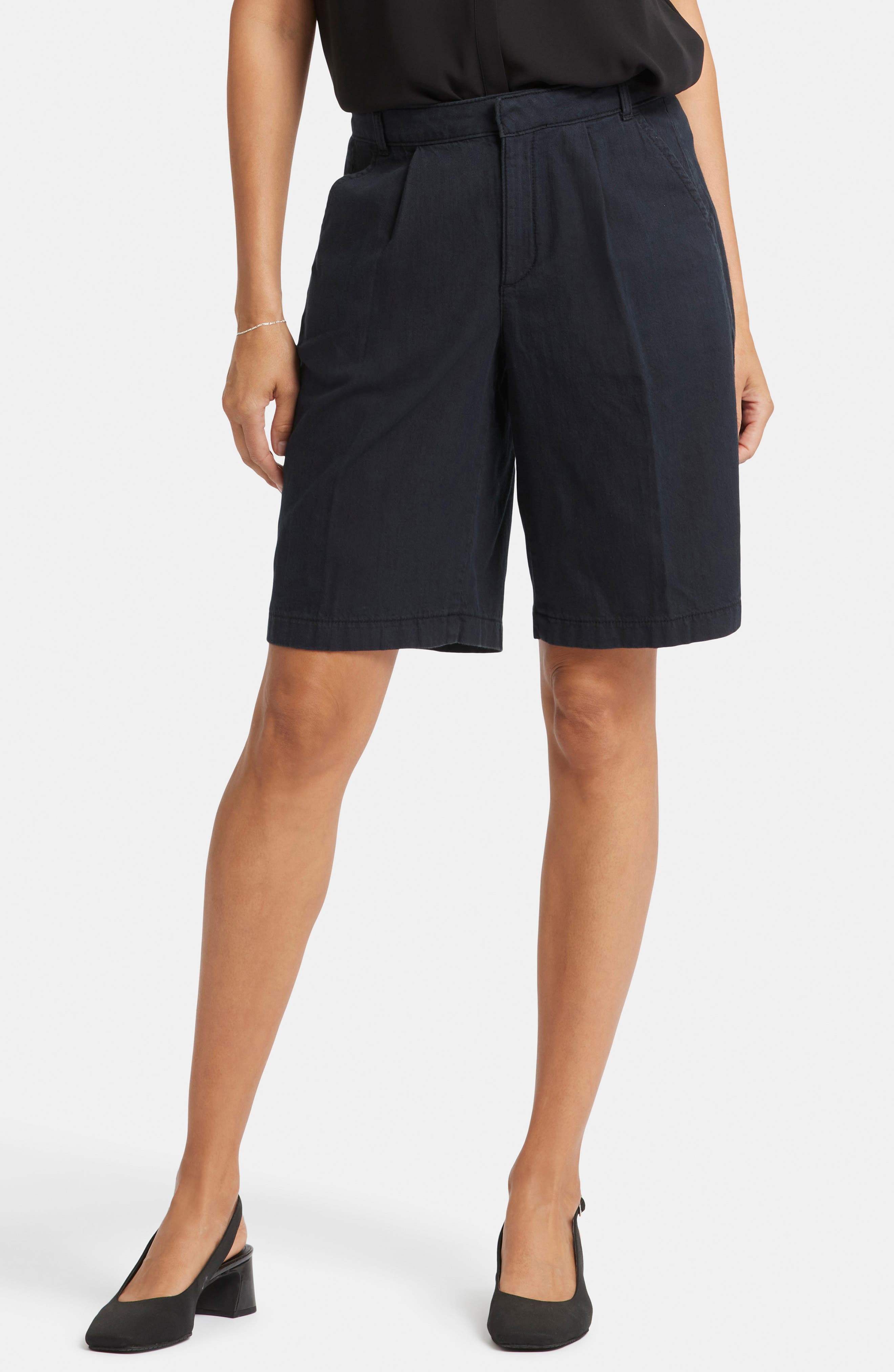 NYDJ Relaxed High Waist Denim Bermuda Shorts in Overdye Black 