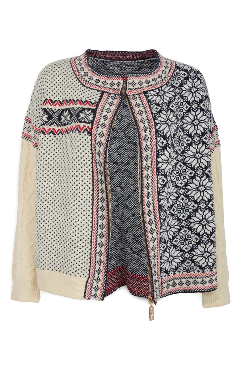 SAACHI Fair Isle Mixed Zip Cardigan, Alternate, color, Ivory
