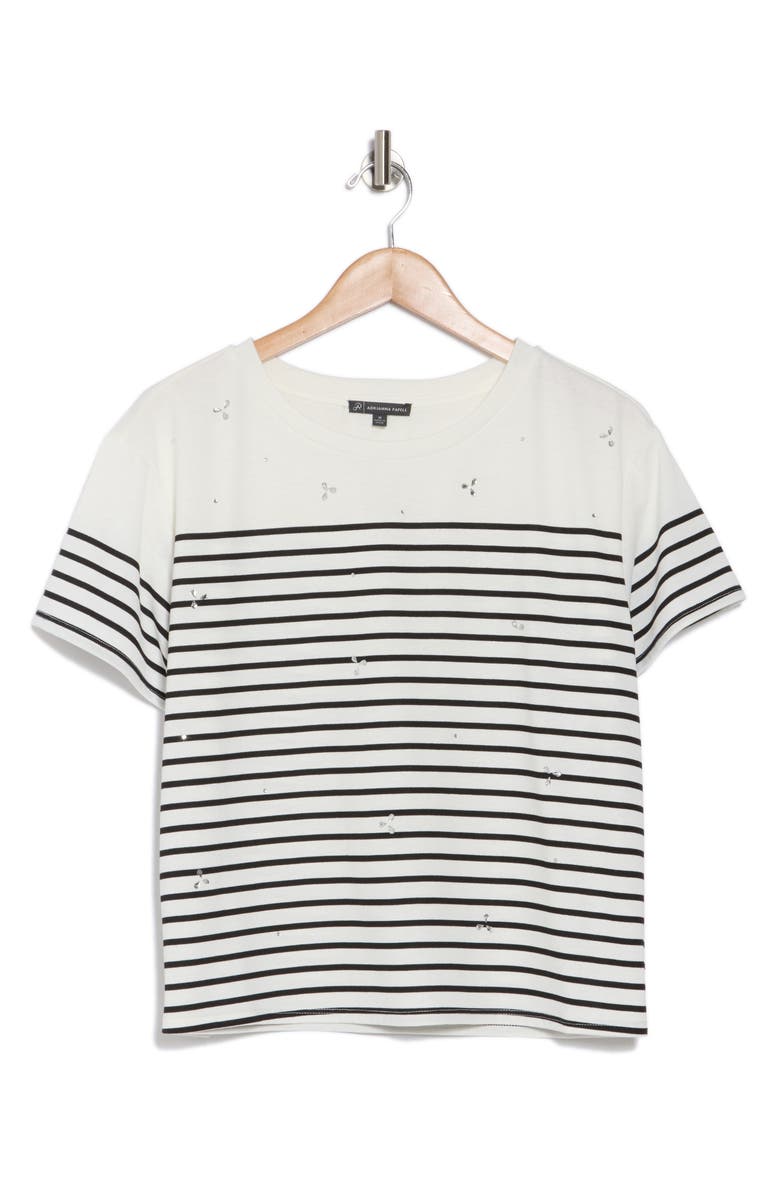 Adrianna Papell Embellished Stripe T-Shirt, Alternate, color,