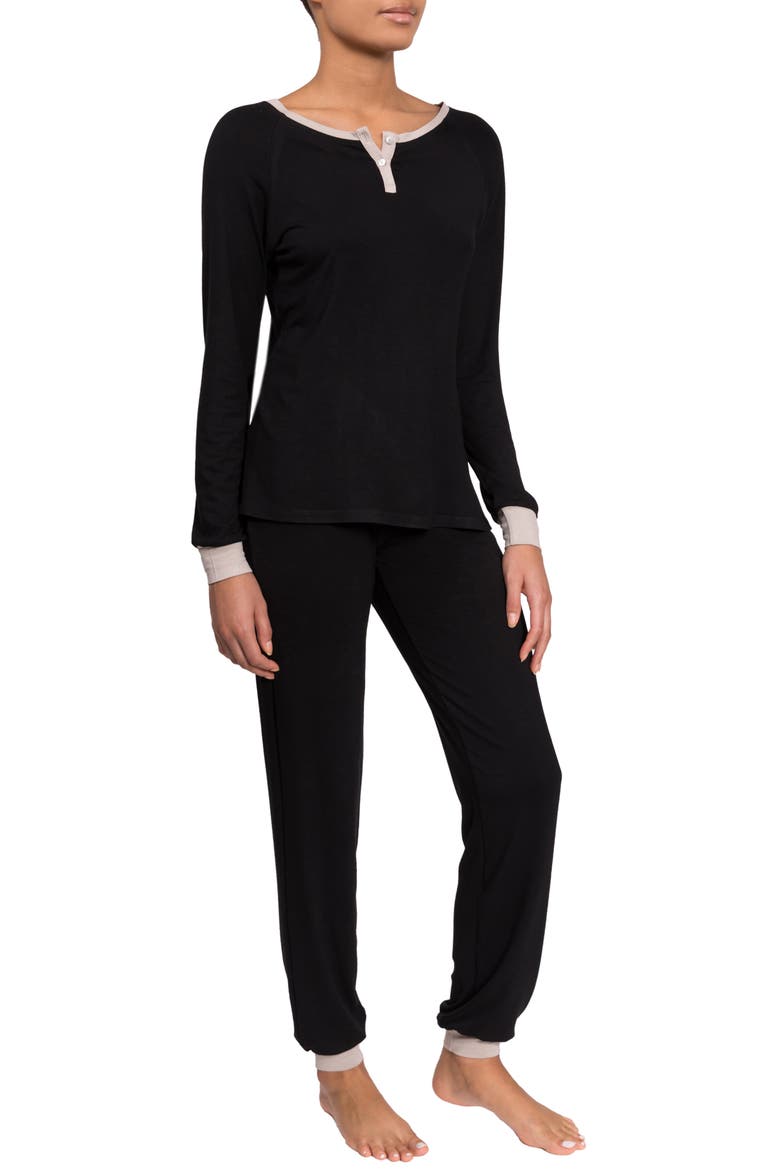 Henley Jogger Pajamas, Alternate, color, BLACK COMBO