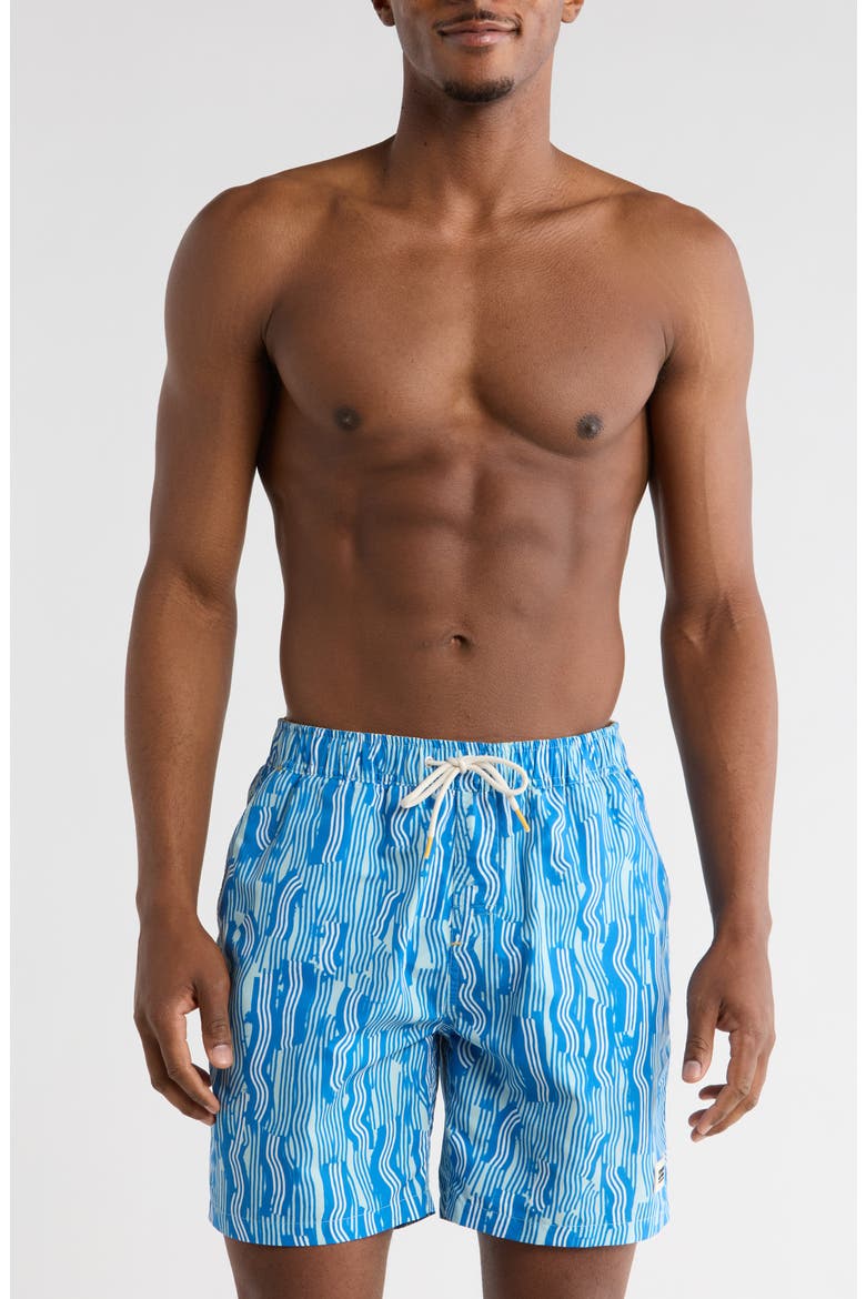 Print Mid Length Swim Trunks, Main, color, VUUR ISLAND STRIPE A