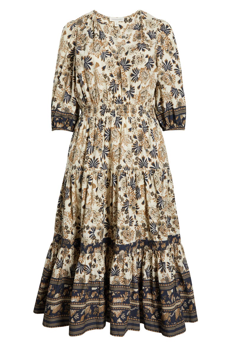 Floral Cotton Maxi Dress, Alternate, color, IVORY- NAVY MIX BORDER